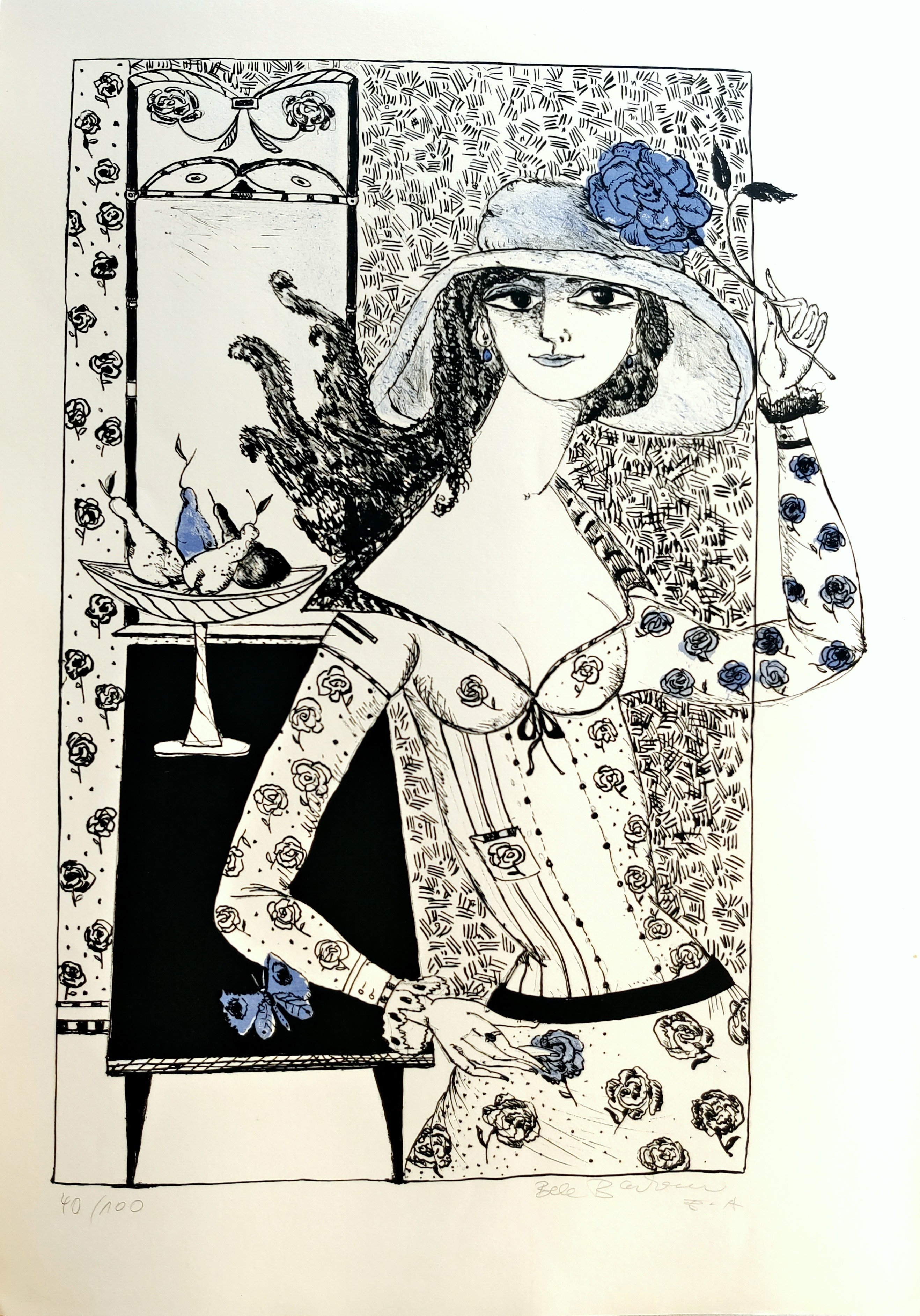 Bachem (1916 - 2005) "Junge Dame mit blauer Blume"