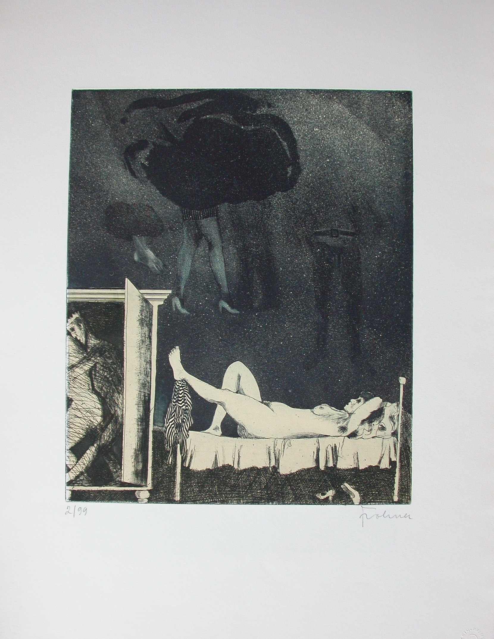 Frohner (1934 - 2007) "Nackte Frau im Bett liegend"